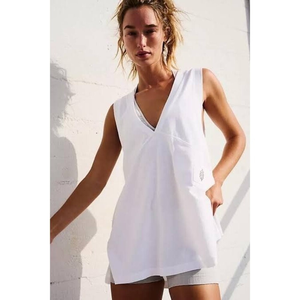 Free People Movement Velocity Tank L White V Neck Oversized Tunic Popover